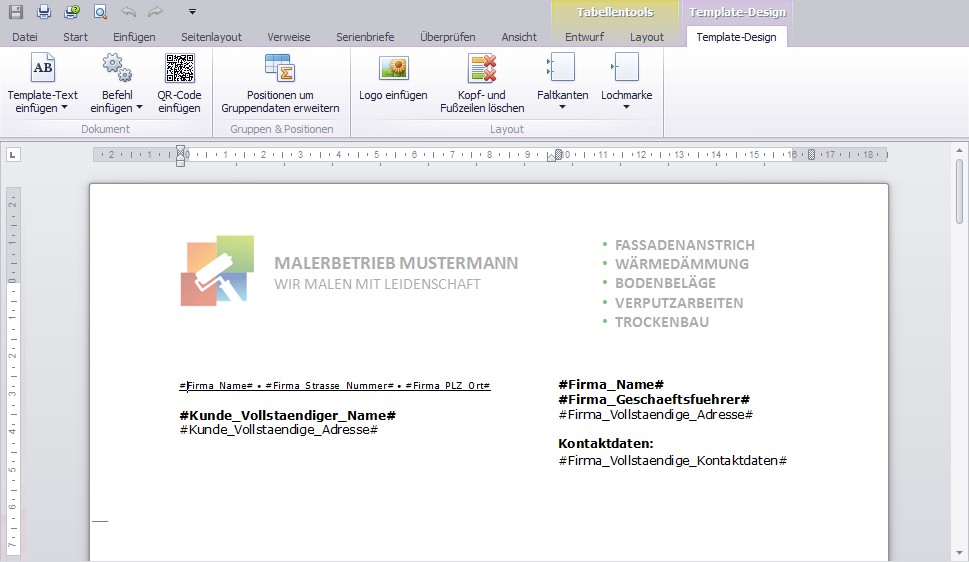 Reiter 'Template-Design' in Template-Design bearbeiten
