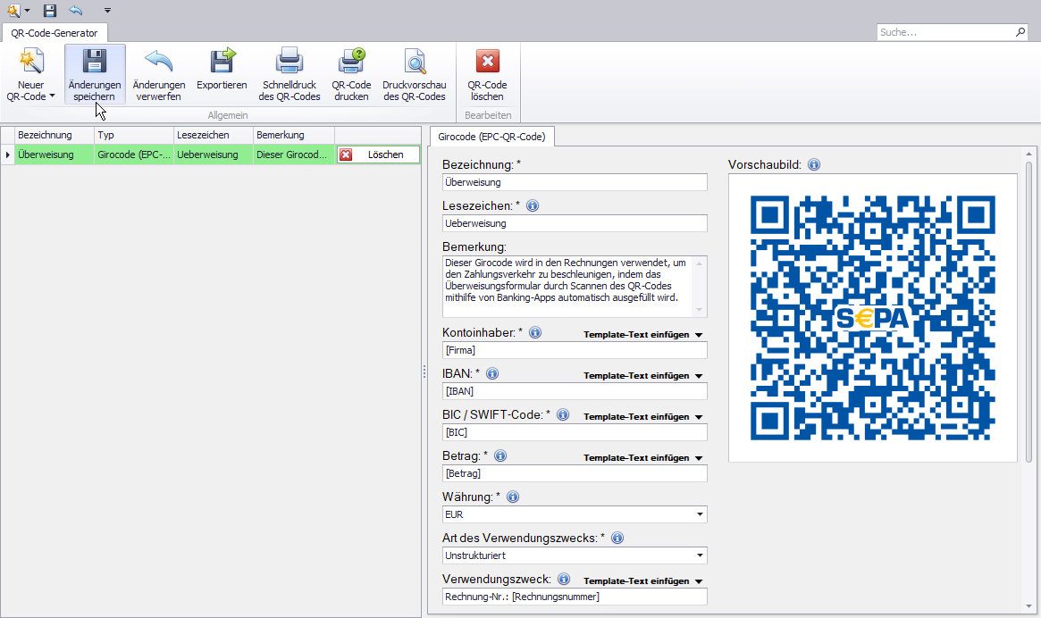 Girocode anlegen im QR-Code-Generator