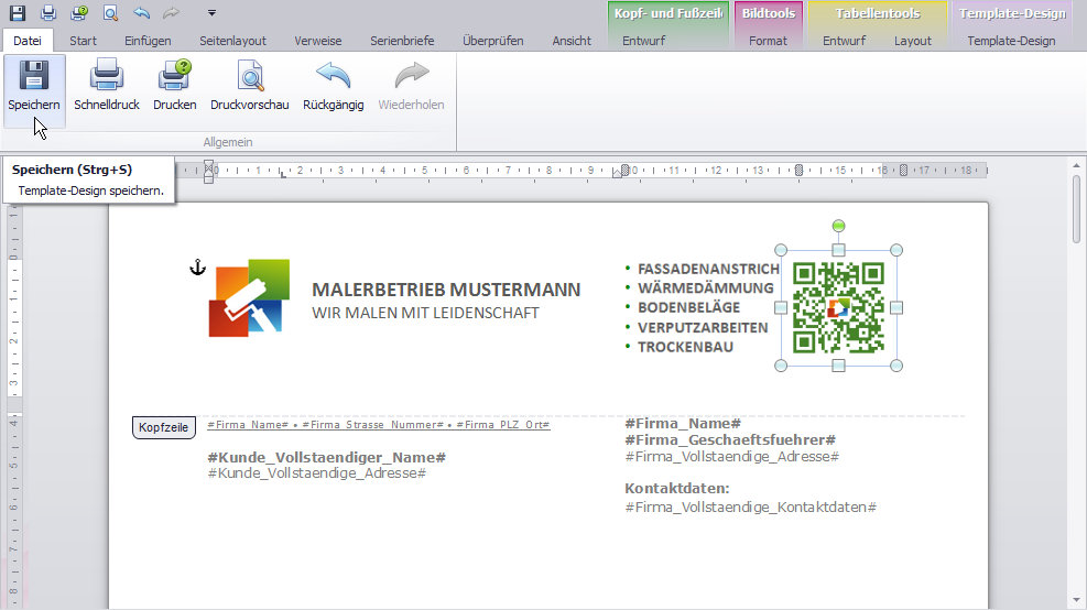 QR-Code positioniert
