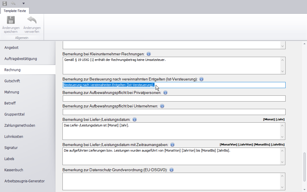 Neue Pflichtangabe zur Bemerkung zur Besteuerung nach vereinnahmten Entgelten (Ist-Versteuerung)