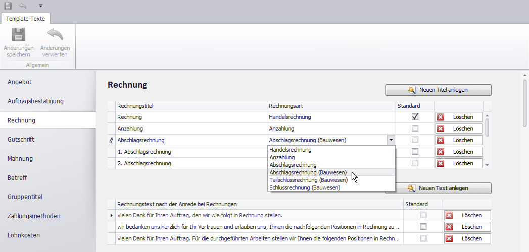 Rechnungstitel-Rechnungsart-Zuweisung