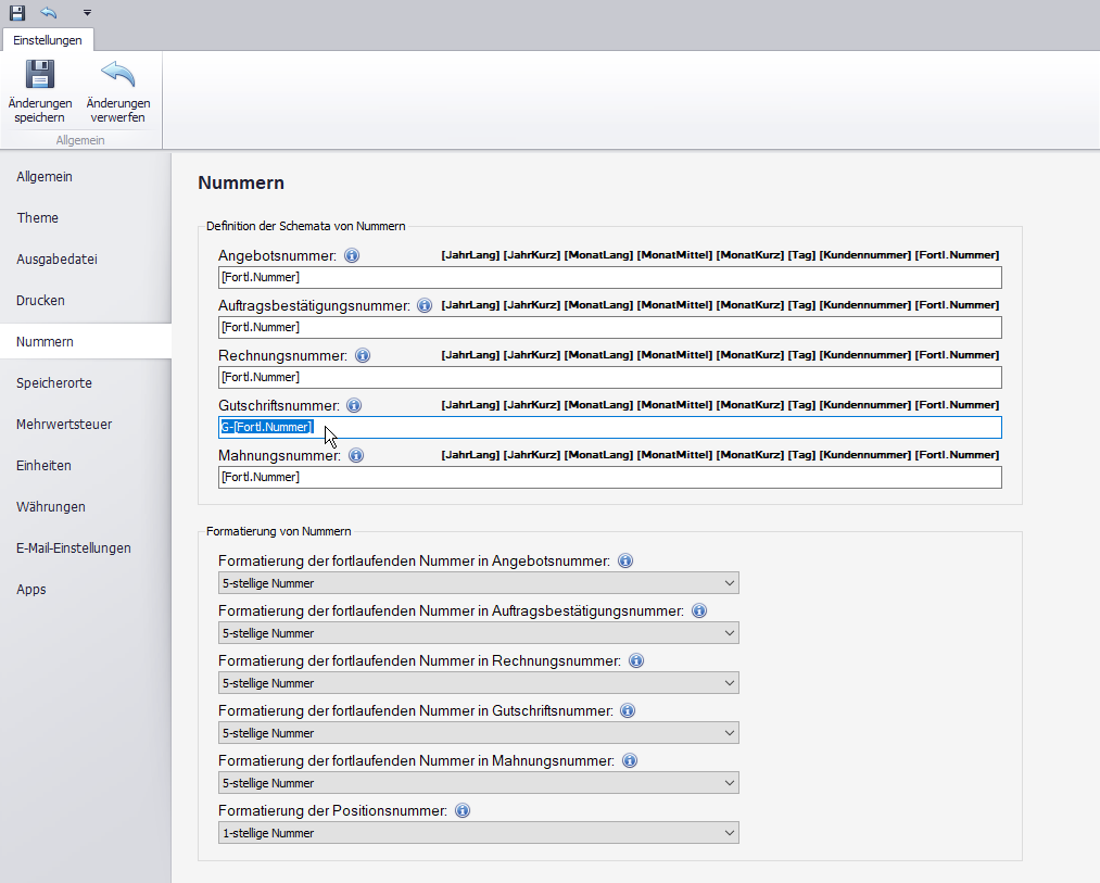 Schema der Gutschriftsnummer