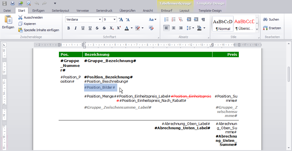 Template-Text zu Positionsbildern im Template-Design